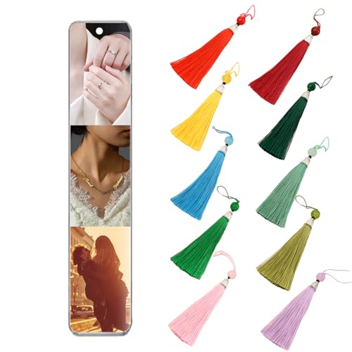 Personalisiertes Lesezeichen mit Bild, 15 x 3 cm Acryl-Foto-Lesezeichens mit Mehrfarbiger Quaste, Personalisierte Fotobuch-Zubehör-Clips, Geschenk für Buchliebhaber (Braun) von Generic