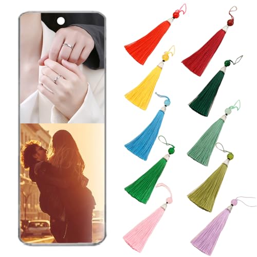 Personalisiertes Lesezeichen mit Bild, 16 x 6 cm Acryl-Foto-Lesezeichens mit Mehrfarbiger Quaste, Personalisierte Fotobuch-Zubehör-Clips, Geschenk für Buchliebhaber (Rot) von Generic
