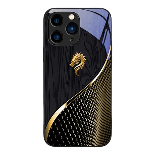Personalized Wood Grain Dragon Magnetic Glass Phone Case for iPhone 16 Pro Max Case, Full Coverage Anti Drop Phone Case for iPhone 16/15/14/13/12 Pro Max (16Pro,Black) von Generic