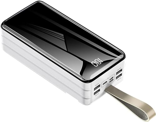 Power Bank 60000-80000Mah USB Tragbares Ladegerät 4 Ausgänge 3 Eingänge Akku mit hoher Kapazität und Display Schnellladung für Smartphones, Tablets, Spielekonsolen (Weiß, 60000mAh) von Generic