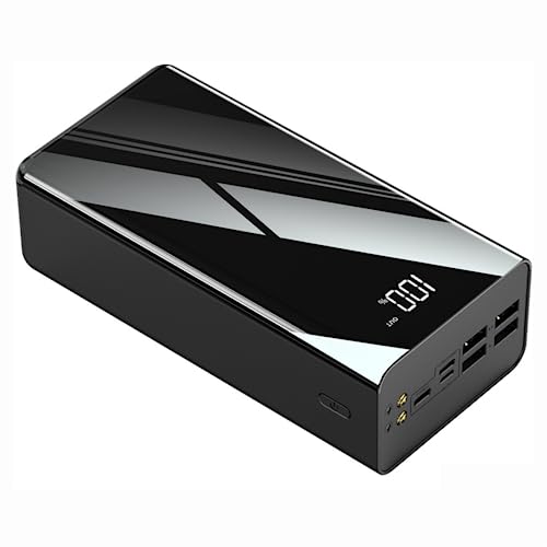 Power Bank 80000Mah Tragbares Ladegerät, Tragbares Batterieladegerät für Telefone mit LCD-Digitalanzeige, 3 Eingänge und 4 USB-Ausgänge mit 2 externen Taschenlampen-Akkus, Schwarz von Generic