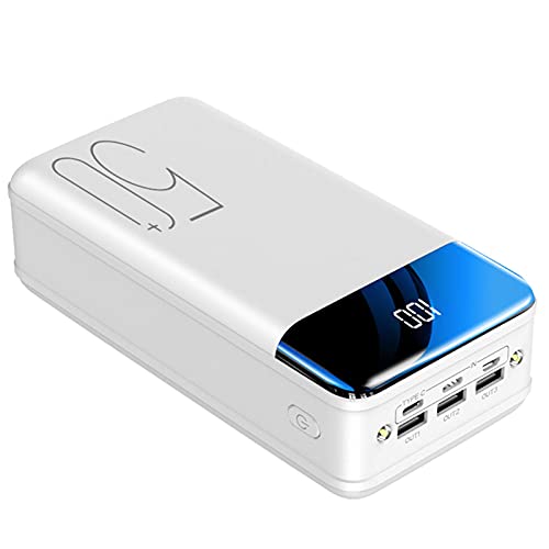 Power Bank Schnelllade-LED-Anzeige 50000Mah Tragbares Ladegerät, hohe Kapazität 3 Ausgänge Telefonakku mit Taschenlampe, Weiß von Generic