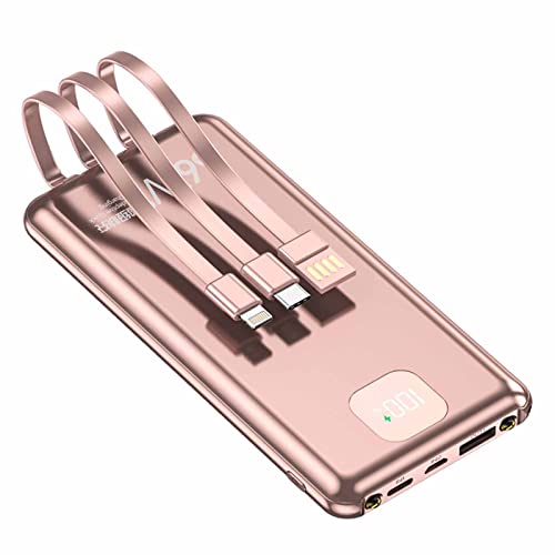 Powerbank 20000 mAh, tragbares Ladegerät mit integrierten Kabeln, USB-C-Powerbank, 3 Ausgänge und 2 Eingänge mit LED-Anzeige, Taschenlampe, Telefonladegerät, Powerbank-Akkupack, Pink, 10000 von Generic
