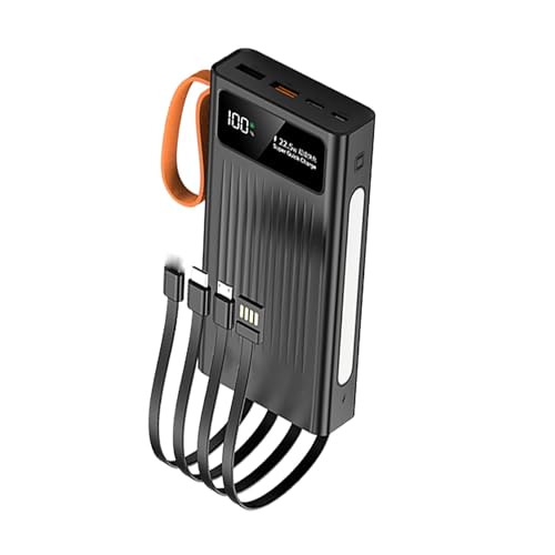 Powerbank Schnellladung, 20000mAh Power Bank 66W Schnelle Power Bank Bank mit 4 Kabeln LED Taschenlampe, Schwarz Powerbank Schnellladung, 20000mAh Power Bank 66W Schnelle Power Bank Bank mit 4 Kabeln LED Taschenlampe, Schwarz von Generic