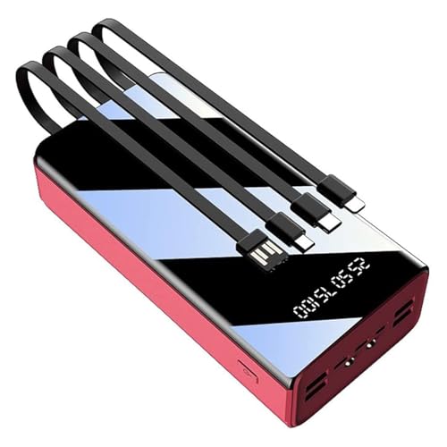 Powerbank Schnellladung, Rot, Power Bank 50000Mah Ladegerät mit großer Kapazität, Pack eingebautes 4-Kabel, schnelles Netzteil mit und Taschenlampe von Generic