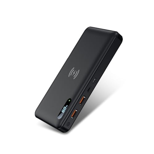 Powerbank Schnellladung, Wireless Power Bank 30000Mah PD 25W / 15W schnell mit 2 Eingängen und 3 Ausgängen (Qi & USB C) es, s und mehr von Generic