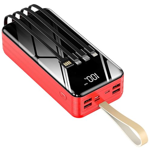 Powerbank mit Schnellladung, 50.000 mAh, hohe Kapazität mit 7 Ausgängen und 4 Eingängen, 1 A Fast Pack mit LED-Leuchten, für Smartphones, Rot, 60.000 mAh von Generic