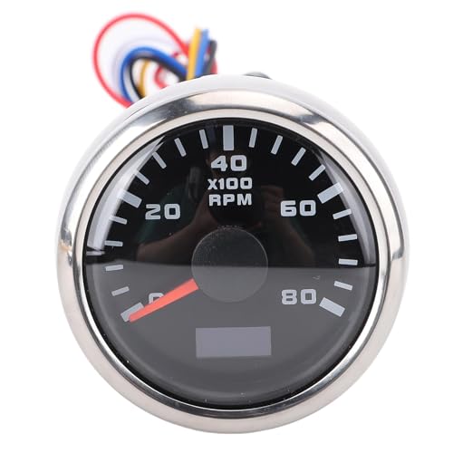RPM -Kaliber -Zeitmesser, DC 9 Bis 32 V 8000 U/Min 2 -Zoll -Tachometer mit Einem Stunde Meter für das Auto (Schwarzes Zifferblatt, silberne Lünette) von Generic