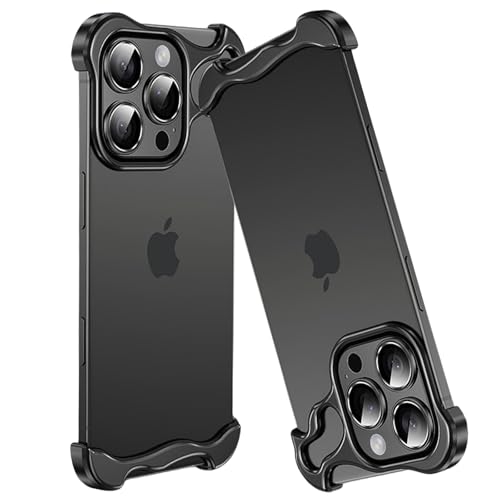 Rahmenlose Schutzhülle aus Metall für iPhone 16 Pro Max/16 Pro/16, schlank, minimalistisch, keine Signalstörungen, schlanke, leichte Aluminium-Legierung, mit Kameralinsenschutz (Schwarz, 16) von Generic