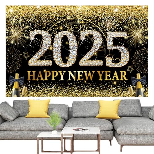 Requisiten für Fotokabine JAHR Banner Banner Banner??Neujahr 2025 | T?o für 71 x 43 Zoll Fotokoffer aus Schwarz z?ota - Elegante Artikel für Silvester Party, Himmel von Generic
