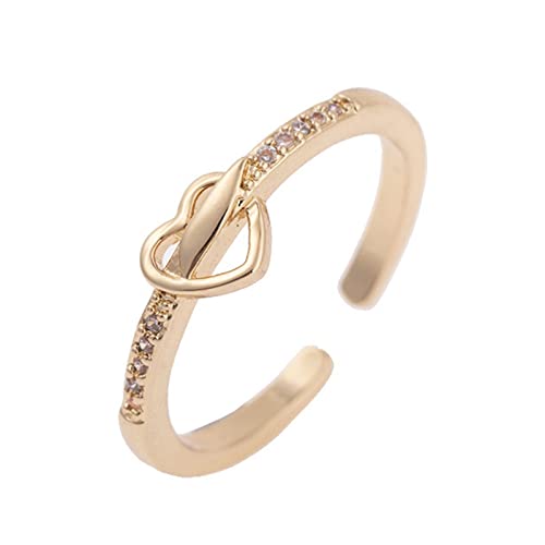 Ringe Aus Silberbesteck Herzförmiger Zirkonring Hohler Zirkon Offener Ring Zirkonia Büroklammer Ringe (Gold, One Size) von Generic