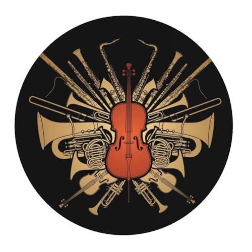 Rundes Mauspad, klein, schwarz, rutschfest, für Arbeiten und Gaming, 20,1 cm, braunes Orchester-Instrument, Schwarz von Generic