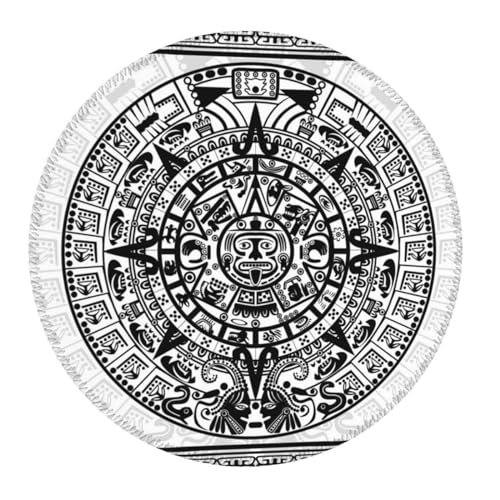Rundes Mauspad, klein, schwarz, rutschfest, für Arbeiten und Gaming, 20 cm - Maya-Tribal-Symbol, Schwarz / Weiß von Generic
