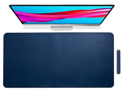 Rutschfeste Schreibtischunterlage aus Leder, 70x30cm wasserdicht großes Gaming-Mauspad, Schreibunterlage für Laptop und Tastatur(Blue,60x30cm) von Generic