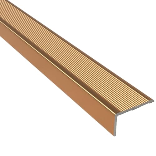 Rutschfeste Treppenkantenleiste aus Aluminium – goldener L-förmiger Kantenschutz for Vinyl, Holz, Fliesen – Kantenabdeckung for Treppenstufen(Gold,L 60in/152.4cm) von Generic
