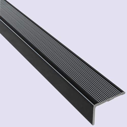 Rutschfeste Treppenkantenleiste aus Aluminium – goldener L-förmiger Kantenschutz for Vinyl, Holz, Fliesen – Kantenabdeckung for Treppenstufen(Schwarz,L 48in/121.9cm) von Generic