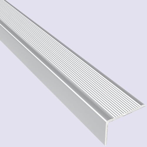 Rutschfeste Treppenkantenleiste aus Aluminium – goldener L-förmiger Kantenschutz for Vinyl, Holz, Fliesen – Kantenabdeckung for Treppenstufen(Silver,L 32in/81.3cm) von Generic