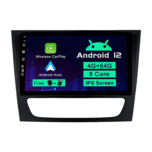 SXAUTO Android 12 IPS Autoradio Passt für Benz E-Class W211 (2003–2009) / C219 CLS-Class (2004–2009) - Wireless Carplay/Android Auto/DSP - Kamera + MIC - 4G+64G - DAB WiFi 360-Cam AHD SWC - 2 Din 9” von Generic