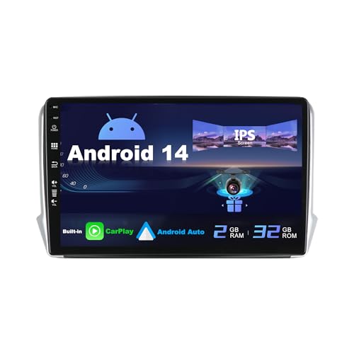 SXAUTO Android 12 IPS Autoradio Passt für Peugeot 208/2008 (2012-2018) - Eingebaut Carplay/Android Auto - Kamera KOSTENLOS - [2G+32G] - Lenkradsteuerung DAB WiFi Fast-Boot BT 4G - 2 Din 10.1 Zoll von Generic