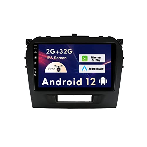 SXAUTO Android 12 IPS Autoradio Passt für Suzuki Vitara (2014-2020) - Eingebaut Carplay/Android Auto - Rückfahrkamera KOSTENLOS - 2G+32G - Lenkradsteuerung DAB WiFi Fast-Boot 4G BT5.0-2 Din 9 Zoll von Generic