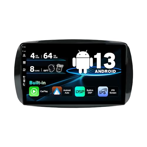 SXAUTO Android 13 IPS Autoradio Passt für Benz Smart 453 Fortwo (2014-2020) - Eingebaut Carplay/Android Auto/DSP - Kamera + MIC - 4G+64G - DAB 360-Camera Lenkradsteuerung Fast-Boot AHD -2 Din 9 Zoll von Generic