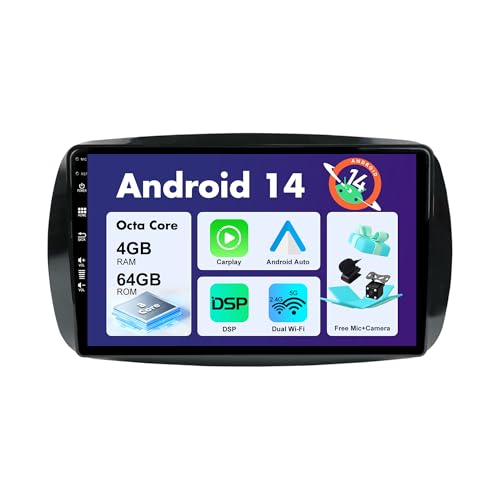 SXAUTO Android 13 IPS Autoradio Passt für Benz Smart 453 Fortwo (2014-2020) - Eingebaut Carplay/Android Auto/DSP - Kamera + MIC - 4G+64G - DAB 360-Camera Lenkradsteuerung Fast-Boot AHD -2 Din 9 Zoll von Generic