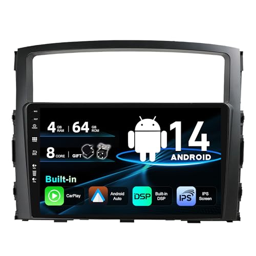 SXAUTO Android 13 IPS Autoradio Passt für Mitsubishi Pajero 4 V80 V90 (2006-2014) - Eingebaut Carplay/Android Auto/DSP - Rückfahrkamera + MIC - 4G+64G - DAB 360-Camera SWC Fast-boot AHD - 2 Din 9 Zoll von Generic