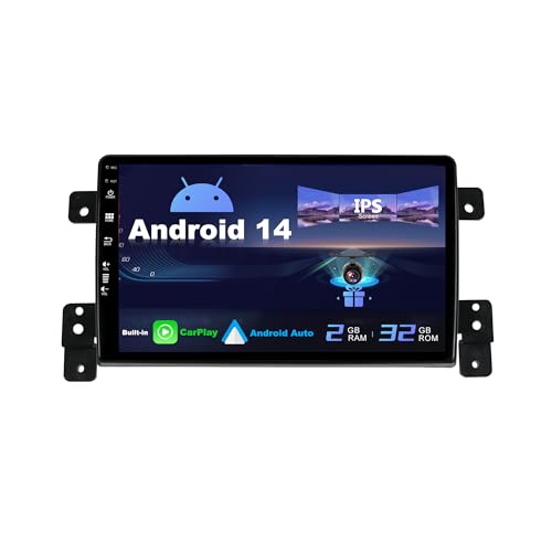 SXAUTO Android 14 IPS Autoradio Passt für Suzuki Grand Vitara (2005-2015) - Eingebaut Carplay/Android Auto - Rückfahrkamera KOSTENLOS - 2G+32G - Lenkradsteuerung DAB WiFi Fast-Boot 4G - 2 Din 9 Zoll von Generic
