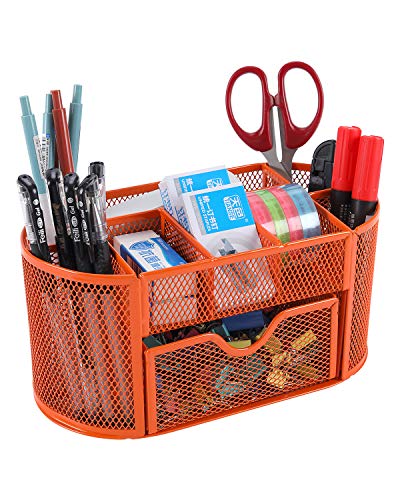 Schreibtisch-Aufbewahrungskorb, Drahtgeflecht, für das Büro, multifunktional, Aufbewahrungslösung, Stifte-/Bleistift-Halter orange von Generic