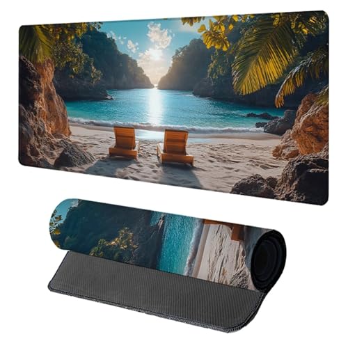 Schreibtischunterlage Strand, Gaming Mauspad XXL 1600x800x3mm, Mauspad Groß mit Vernähten Kanten, Mousepad Gaming Zubehör, Desk Mat Rutschfester Gummibasis, Mousepad für Büro, PC, Zuhause, Blau H-5076 Schreibtischunterlage Strand, Gaming Mauspad XXL 1600x800x3mm, Mauspad Groß mit Vernähten Kanten, Mousepad Gaming Zubehör, Desk Mat Rutschfester Gummibasis, Mousepad für Büro, PC, Zuhause, Blau H-5076 von Generic