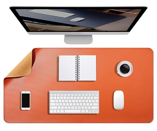 Schreibtischunterlage und Mausschutzmatte, Große Schreibtischunterlage aus Leder zum Schreiben, Rutschfestes Mauspad für Computer und Laptop(Orange,120x60cm) von Generic
