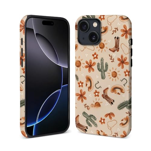 Schutzhülle für iPhone 14/13 [Kompatibel mit MagSafe], mattes weiches Silikon + hartes PC, kratzfest, stoßfest, 2-in-1, kompatibel mit iPhone 14/13, Hülle für Frauen und Mädchen – Western Cowboy-Wüste von Generic