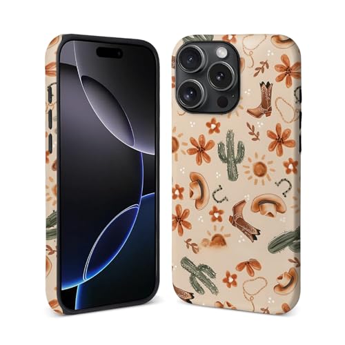 Schutzhülle für iPhone 14 Pro [Kompatibel mit MagSafe], mattes weiches Silikon + hartes PC, kratzfest, stoßfest, 2-in-1-Schutzhülle für Frauen und Mädchen – Western Cowboy-Wüste von Generic