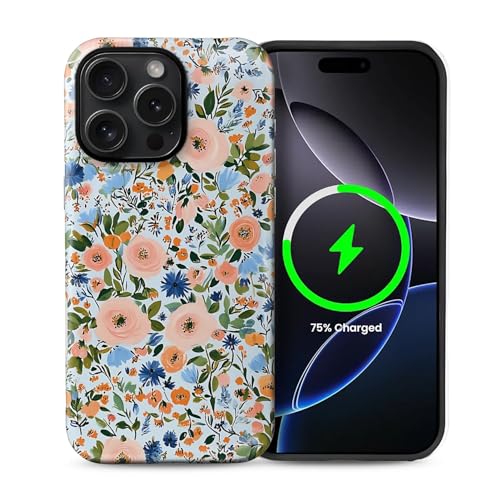 Schutzhülle für iPhone 15 Pro Max [Kompatibel mit MagSafe], mattes weiches Silikon + hartes PC, kratzfest, stoßfest, Schutzhülle 2-in-1-Hülle für Frauen - Gartenparty, blaue Blume von Generic