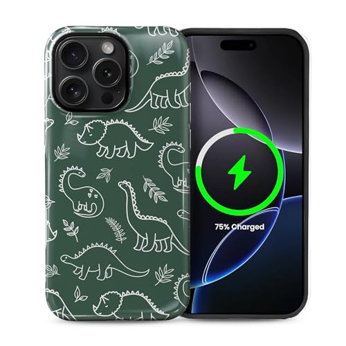 Schutzhülle für iPhone 15 Pro Max [kompatibel mit MagSafe], glänzendes, weiches Silikon + hartes Polycarbonat, kratzfest, stoßfest, 2-in-1-Schutzhülle für Damen und Herren, Dinosaurier von Generic