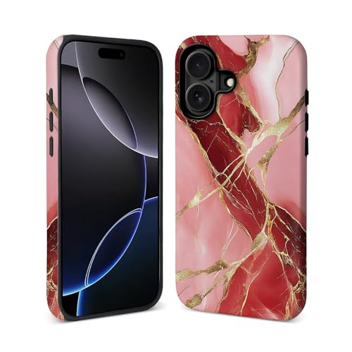 Schutzhülle für iPhone 16 [Kompatibel mit MagSafe], mattes weiches Silikon + hartes PC, kratzfest, stoßfest, 2-in-1, kompatibel mit iPhone 16, Hülle für Frauen und Mädchen, Rosa Marmor von Generic