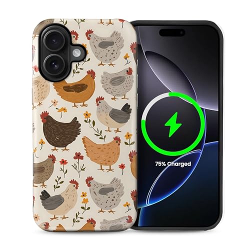 Schutzhülle für iPhone 16 [Kompatibel mit MagSafe], mattes weiches Silikon + hartes PC, kratzfest, stoßfest, Schutzhülle 2-in-1-Hülle für Damen und Herren – Western Farmhouse Rooster von Generic