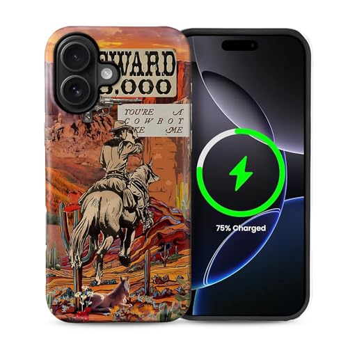 Schutzhülle für iPhone 16 Plus [Kompatibel mit MagSafe], mattes weiches Silikon + hartes PC, kratzfest, stoßfest, 2-in-1-Schutzhülle für Herren – Cowboy-Pferd Western von Generic