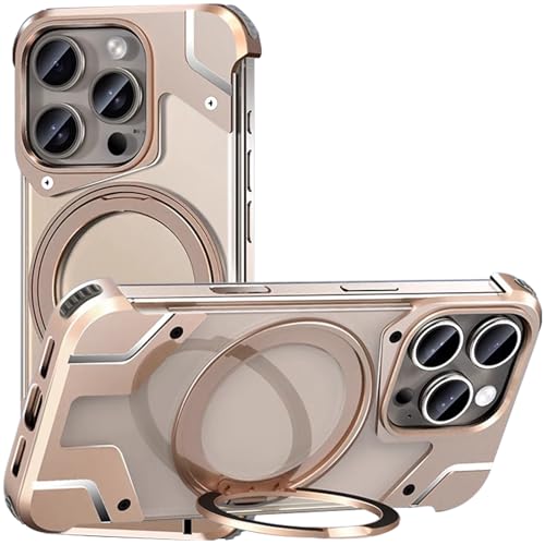 Schutzhülle für iPhone 16 Pro Max/16 Pro/16 Plus/16, Aluminiumlegierung, transparente Rückplatte mit 360° drehbarem Ständer, kompatibel mit MagSafe (Desert Titanium, 16 Pro Max) von Generic