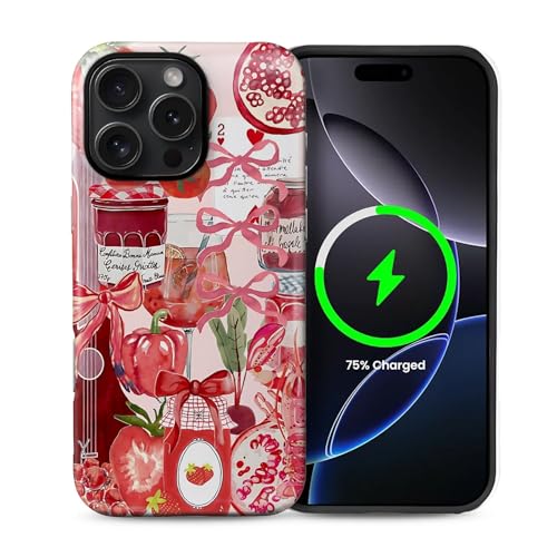 Schutzhülle für iPhone 16 Pro Max [kompatibel mit MagSafe], mattes weiches Silikon + hartes PC, kratzfest, stoßfest, 2-in-1-Schutzhülle für Frauen - Rot Rosa Schleifen Collage von Generic