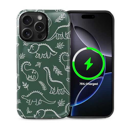 Schutzhülle für iPhone 16 Pro [kompatibel mit MagSafe], glänzendes, weiches Silikon + hartes Polycarbonat, kratzfest, stoßfest, 2-in-1-Schutzhülle für Damen und Herren, Dinosaurier von Generic