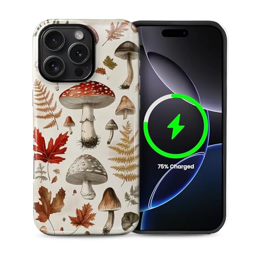 Schutzhülle für iPhone 16 Pro [kompatibel mit MagSafe], glänzendes, weiches Silikon + hartes Polycarbonat, kratzfest, stoßfest, 2-in-1-Schutzhülle für Damen und Herren, Pilzblätter von Generic