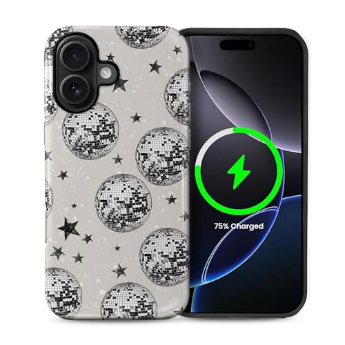 Schutzhülle für iPhone 16 [kompatibel mit MagSafe], glänzendes, weiches Silikon + hartes Polycarbonat, kratzfest, stoßfest, 2-in-1-Schutzhülle für Damen und Herren, Discokugel-Stern von Generic