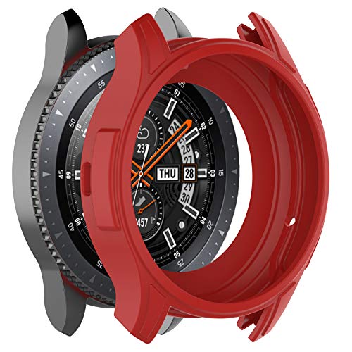 Silikonhülle Kompatibel mit Samsung Galaxy Watch 46mm SM-R800 Smart Watch Displayschutzfolie Case Ersatz Zubehör (Rot) von Generic