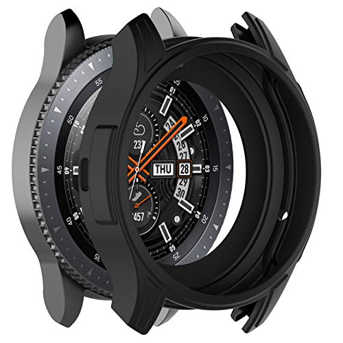 Silikonhülle Kompatibel mit Samsung Galaxy Watch 46mm SM-R800 Smart Watch Displayschutzfolie Case Ersatz Zubehör (Schwarz) von Generic