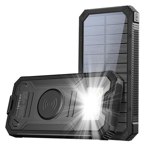 Solarladegerät Power Bank, 20000Mah Tragbares kabelloses Ladegerät mit Taschenlampe und USB C EIN- / Ausgang, wasserdichter externer Akku für Camping Wandern Reisen, Schwarz Solarladegerät Power Bank, 20000Mah Tragbares kabelloses Ladegerät mit Taschenlampe und USB C EIN- / Ausgang, wasserdichter externer Akku für Camping Wandern Reisen, Schwarz von Generic