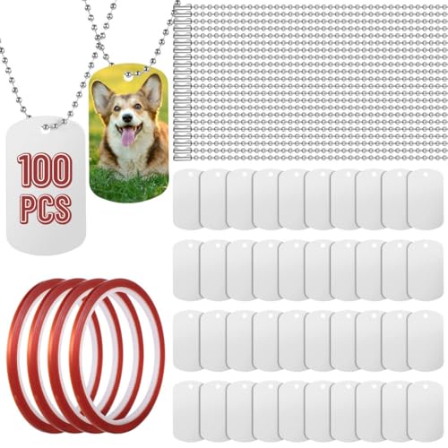 Sublimationsdruck-Hundemarken-Set, 100 Stück Aluminiumanhänger mit 60 cm Kugelketten und Wärmeband für Schlüsselanhänger, Halsketten, Haustiere und Bastelprojekte Sublimationsdruck-Hundemarken-Set, 100 Stück Aluminiumanhänger mit 60 cm Kugelketten und Wärmeband für Schlüsselanhänger, Halsketten, Haustiere und Bastelprojekte von Generic