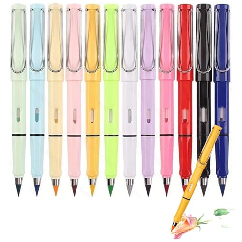 Swify Zauberbleistift, 12 Stück Ewiger Bleistift mit 24 Austauschbaren Spitzen, Tintenloser Bleistift mit Radiergummi, Klares und Flüssiges Schreiben (12 Farben-B) von Generic