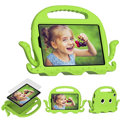 Tablet-Hülle + Displayschutzfolie für Lenovo M8 TB-8505F TB-8705N 8,0 Zoll, kinderfreundliche Hülle mit Oktopus-Standgriff, EVA-Schaum, leicht, stoßfest, + Schultergurt, Grün von Generic