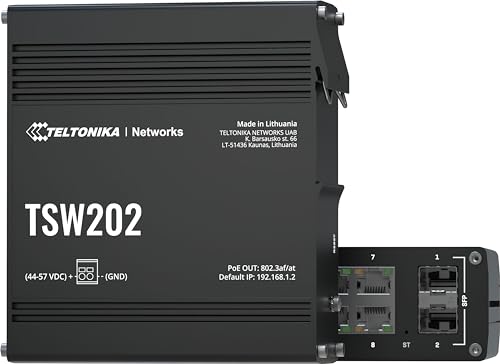 Teltokina TSW202000000 Model TSW202 Managed PoE+ Switch; 8X Port PoE+; 2 x SFP Ports for Fiber Optic Communication; Up to 20 Gbps (Non-Blocking); 7-57VDC Input Voltage Range; Aluminum Housing von Teltonika